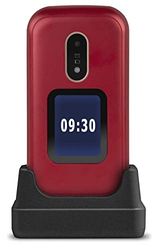 Doro 6060 Teléfono Móvil 2G Dual SIM para Mayores con Tapa con Teclas Grandes, Pantalla Externa, Botón SOS con GPS y Base de Carga [Versión Española] (Rojo)