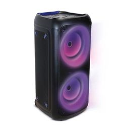 Mooov 477371 - Altoparlante Bluetooth potente 200 W musicali, TWS portatile, 7 effetti LED, prese USB, SD, ingresso per microfono, maniglia estensibile e ruote stile trolley per un facile trasporto