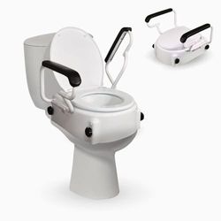 Mobiclinic®, Raised Toilet Seat with Removable Handles, 7 inch/19 cm, Adjustable in 3 Heights, with Lid, Folding Handles, Tajo, Adaptable, White