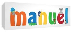 Little Helper para Nursery Lienzo con panel frontal, dibujo personalizable con nombre de niño Manuel 30 x 84 x 4 cm multicolor
