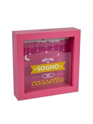 Salvadanaio Decorativo 'Ho Un Sogno Nel Cassetto', Rosa, 16x16 cm, con Design Luna e Stelle