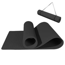 Yogamat, antislip en milieuvriendelijke TPE-sportmat met draagriem, gymnastiekmat voor pilates, workout, fitnessmat, 183 x 61 x 0,6 cm (zwart/grijs)