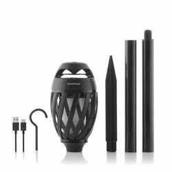 InnovaGoods - Altoparlante Bluetooth 5.0 Ricaricabile, Effetto Fiamma LED, 3W, Portatile per Interno/Esterno, Multiuso: Lanterna, Torcia, Lampada da Tavolo, Nero, ABS