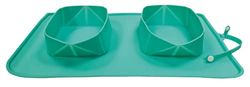 Croci Gamelle Pliable en Silicone pour Chien | Gamelle de Voyage pour Chien avec Mousqueton | Fantaisie : Double Blue | Mesure: 38X22X5cm