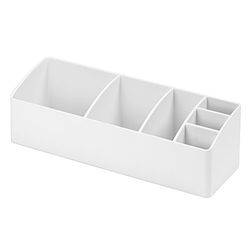 iDesign Caja botiquín para el baño o el armario, pequeña caja para medicinas de plástico con 6 compartimentos, organizador de medicamentos fácil de limpiar, blanco