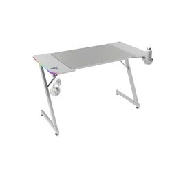 Mars Gaming MGD-X120RGB, Ergonomische Gamingtafel, ARGB-Verlichting met Afstandsbediening, Carbonfiber Oppervlak, XXL-Muismat, Hoofdtelefoon en Bekerhouder, Kabelbeheer, Gaming Bureau 120x60cm, Wit