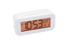 Bresser DCF MyTime Amber Despertador radiocontrolado com retroiluminação âmbar de ajuste permanente com sensor de luz (funciona a pilhas), alarme e indicação de temperatura, branco