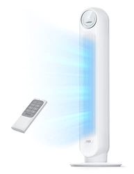 Dreo Nomad One stille torenventilator, 28 dB, snelheid 7,3 m/s, 4 snelheden, 4 modi, 8 uur, timer, 90 graden oscillerende ventilator met koeling, afstandsbediening, voor slaapkamer, wit