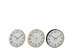 J-Line Round Wall Clock Plastic Beige/White/Black Small Assortment of 3-3 Units, Mix, S