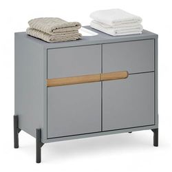 Stella Trading AVANTO Mobiletto da bagno in grigio chiaro, rovere Evoke certificato FSC, armadietto da bagno con molto spazio, 60 x 55 x 35 cm