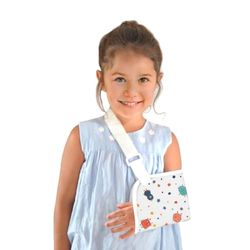 Mobiclinic ®, Children's Arm Sling Size S 100% Cotton European Brand Shoulder Sling Children's Adjustable Strap Immobilising Shoulder Loop Forearm 22 cm Latex Free Monsters Print