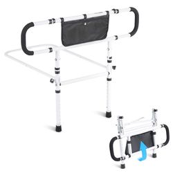VEVOR Bed Rails for Elderly Adults, 180° Foldable Bed Assist Rails for Seniors, 450LBS Loading Bed Side Rails Bed Cane with 4-Level Adjustable Handle, Storage Pocket Fits King Queen Full Twin Bed