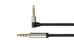 PYTHON Series PREMIUM Audio AUX 3,5 mm jack kabel 4-polig - 1m - volledig metalen stekker met 2mm trede voor beschermhoezen aan beide zijden - eenzijdig gehoekt - KOPERLEIDER - Textiel vlechtwerk