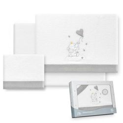 Interbaby Parure de lit pour Poussette 40 x 80 cm - Parure de lit d'hiver en Tissu Corail - Modèle éléphant Ballon cœur - Comprend Drap Housse, Drap Plat et taie d'oreiller