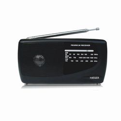 Draagbare analoge radio met mogelijkheid om verschillende frequenties te ontvangen, ideaal voor het luisteren naar muziek en berichten buitenshuis.