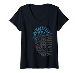 Mujer Valhalla & Viking Brújula - Diseño de lobo nórdico Camiseta Cuello V