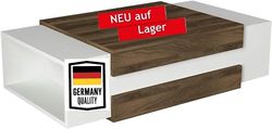 moebel17 Nora Salontafel, bijzettafel, woonkamertafel, modern, hout, wit walnoot, meubelstuk voor woonkamer, plat, 2 opbergvakken, designtafel, 110 x 57 x 31 cm