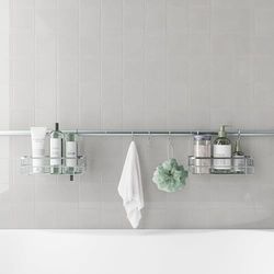 Zenna Home Organiseur de salle de bain ou panier de rangement pour douche, cuisine, garde-manger, placard, jouets pour enfants et plus encore, avec 2 paniers et 3 crochets, barre de tension réglable