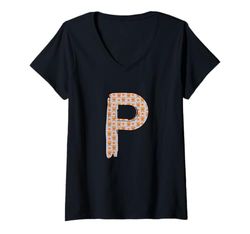 Donna Retro Bold Letter Owls – P – Design – Alfabeto – Pennarello Maglietta con Collo a V