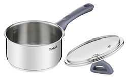 Tefal Tefal Daily Cook gryta i rostfritt stål med förstärkt botten, lämplig för alla typer av brännare, inklusive induktion, hög ledningsförmåga och robusthet, återvunnet material 16 cm 1 l