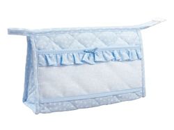 Filet - Cosmetische tas met ritssluiting van gewatteerde stof, ideaal voor cosmetica en crèmes, afmetingen 25 x 15 x 6 cm, Made in Italy, lichtblauw