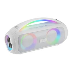 Mars Gaming MS-PULSE Bluetooth Speaker, 50W RMS, RGB Lighting, 2 Active 93mm Drivers + 2 Ultra-Bass Passive Drivers, Hands-Free Function, USB/MicroSD/AUX/FM, Handle and Strap, White