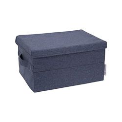 Bigso Box of Sweden Caja de almacenamiento con tapa para ropa, accesorios, juguetes, etc. – Caja plegable con asa – Caja de tela pequeña de poliéster y cartón, con aspecto de lino – azul