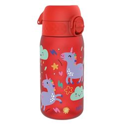 ION8 Kinder Waterfles, 350 ml/12 oz, Lekvrij, Makkelijk te Openen, Veilige Vergrendeling, Vaatwasmachinebestendig, BPA Vrij, Draaghandvat, Makkelijk Schoon te Maken, Geurvrij, Rood Eenhoorns