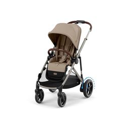 CYBEX Guldfärgad barnvagn e-GAZELLE S, från födseln upp till ca 4 år, max 22 kg (enkelläge) / 2x 22 kg (duoläge), allt-i-1-system med eldrift och 20+ konfigurationer, Almond Beige