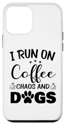 Custodia per iPhone 12 mini Design divertente con citazione "I Run on Coffee Chaos and Dogs" per amanti dei cani