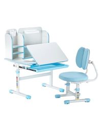 VEVOR Ensemble Chaise et Bureau pour Enfants, avec étagère et tiroir de Rangement, Table et Chaise d'étude, Hauteur réglable et inclinés de 0 à 40°, pour Lecture, pour Chambre et Salle d'étude, Bleu