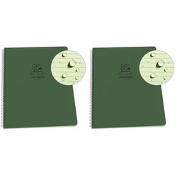 Rite in the Rain Waterproof Paper Side Spiral Notepad Green Polydura Cover 84 Pages 42 Sheets Imperial and Metric Rulers, 4 ⅝ x 7- Inch (Pack of 2)
