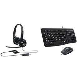 Logitech H390 Cuffie Cablate, Cuffia Stereo con Microfono Regolabile con Cancellazione del ‎‎Rumore & MK120 Combo Tastiera e Mouse con Filo per Windows, Mouse Ottico Cablato