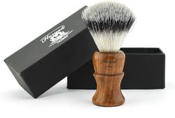 Haryali London Badger Look - Brocha de afeitar de pelo sintético con mango de madera para hombre (paquete de 1)