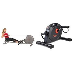 Sunny Health & Fitness Foldable and Compact Magnetic Rowing Machine, 130 KG MAX + Under Desk Dual Function Smart Mini Arm & Leg Pedal Exerciser Cycle Bikes with SunnyFit App