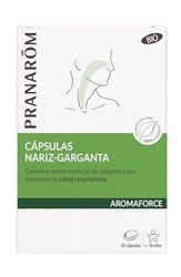 PRANAROM - Aromaforce - Cápsulas Nariz-Garganta - con Aceites Esenciales - Orégano Vulgare - Mantenimiento de la Salud de las Vías Respiratorias - Limón 100% Orgánico - 30 Cápsulas.