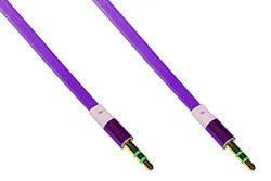 Audiokabel, jackplug, 3,5 mm mannelijk, plat, 1 m, kleur lila, 3-polig
