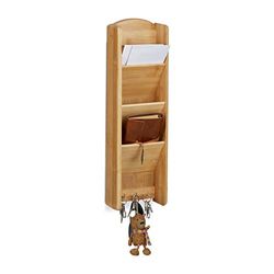 Relaxdays sleutelrekje, wand organizer, bamboe, 3 vakjes, voor 3 sleutels, wand organizer, HxBxD 7,5x15x49,5 cm, natuur