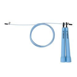TREXO BASIC+ Corda per saltare Fitness in blu con lunghezza regolabile fino a 300 cm, ideale per esercizi di cardio e fitness, in PP e acciaio, leggera e comoda da usare con manici in plastica
