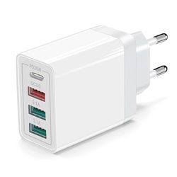 Cargador USB C de 36W con 3 puertos USB y 1 USB Tipo C. Carga rápida compatible con iPhone 15, 14, 13, 12, 11 Pro MAX, SE 2020, XS, X, 8, 7, 6, 6S Plus. Adaptador de corriente.