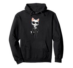 Cool Cartoon Cat in Suit with Sunglasses Pullover Hoodie