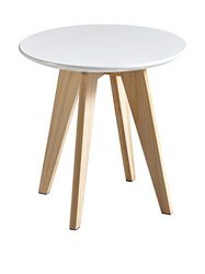 Mesa baixa mesa auxiliar redonda cor branca e pernas de pinheiro para canto da sala de estar de jantar. 40 cm Diâmetro X 40 cm de altura.
