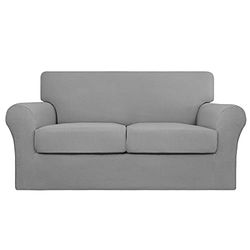 Easy-Going 3 Pieces Stretch Couch Cover Sofa Cover for Dogs Washable Sofa Slipcover for 2 Separate Cushion Couch Spandex Jacquard Fabric Elastic Furniture Protector for Pets (Light Gray, Loveseat)