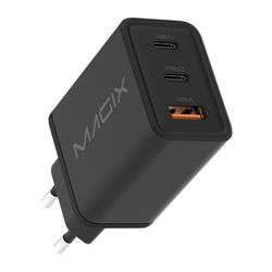 Magix 65 W 3-poorts oplader, USB C GaN PD Power Delivery, 2 x USB-C en 1 x USB-A-poorten, compatibel met MacBook Pro, Dell XPS, iPhone 14/13/12-serie, iPad, Galaxy S23 Ultra (EUR-STECKER)