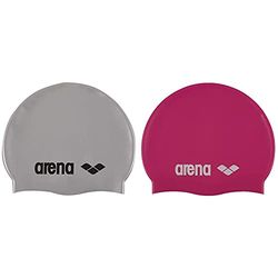 Arena Classic Silicone Swimming Cap - Silver/Black & Classic Silicone JR Bonnet de Piscine Mixte Enfant, Fuchsia/Blanc, Taille Unique