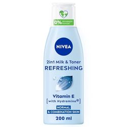 NIVEA 2-in-1 Refreshing Milk & Toner (200ml), Face Cleanser with Vitamin E and Hydramine, Deeply Cleanses, Tones, and Intensively Moisturises Skin, Make-Up Remover
