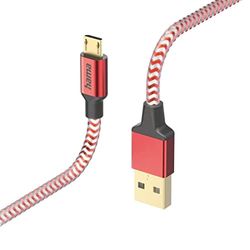 Hama Câble Micro-USB Reflective (Câble de charge et transfert de données USB-A 2.0 mâle vers Micro-USB, câble blindé, anti-torsion, Fiche Aluminium plaqué or, Gaine nylon tressé robuste, 1.5m) Rouge