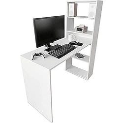 Duérmete Online Wit, bureau met plank, computertafel, kleurrijk, praktisch en functioneel, hout, 122 x 53,2 x 140 cm