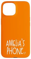 Amelia's Phone Nom personnalisé Amelia Blanc Orange Coque pour iPhone 15