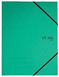 VON Leitz 30080055 - Carpeta A4 con banda elástica, cartón reciclado, para 150 hojas, 3 solapas, carpeta con impresión VON moderna, carpeta ligera para la escuela y el hogar, 5 unidades, color verde,